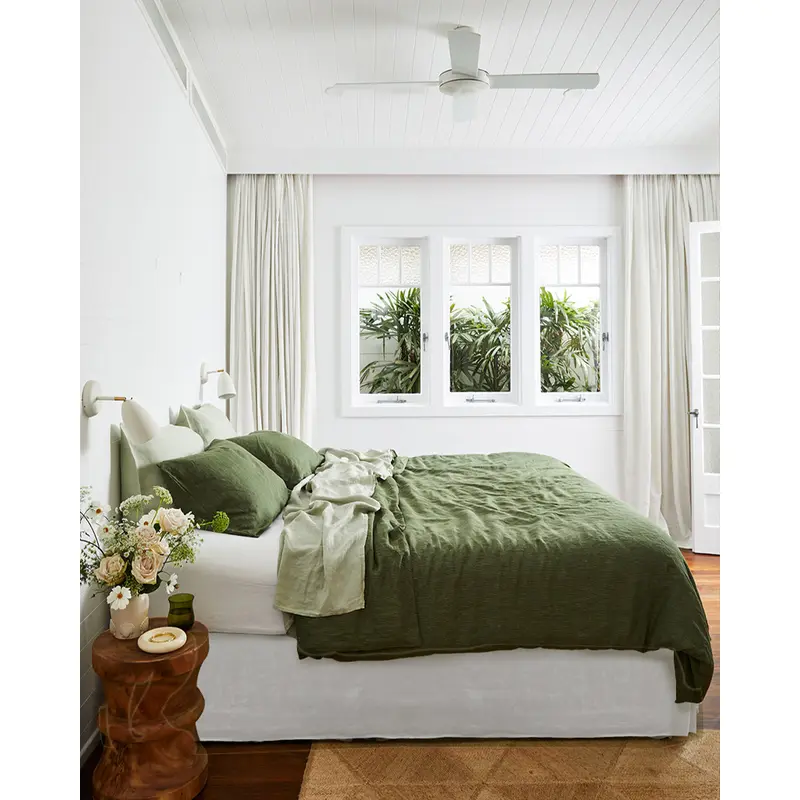 Olive Stripe, Sage & White 100% French Flax Linen Bedding Bundle