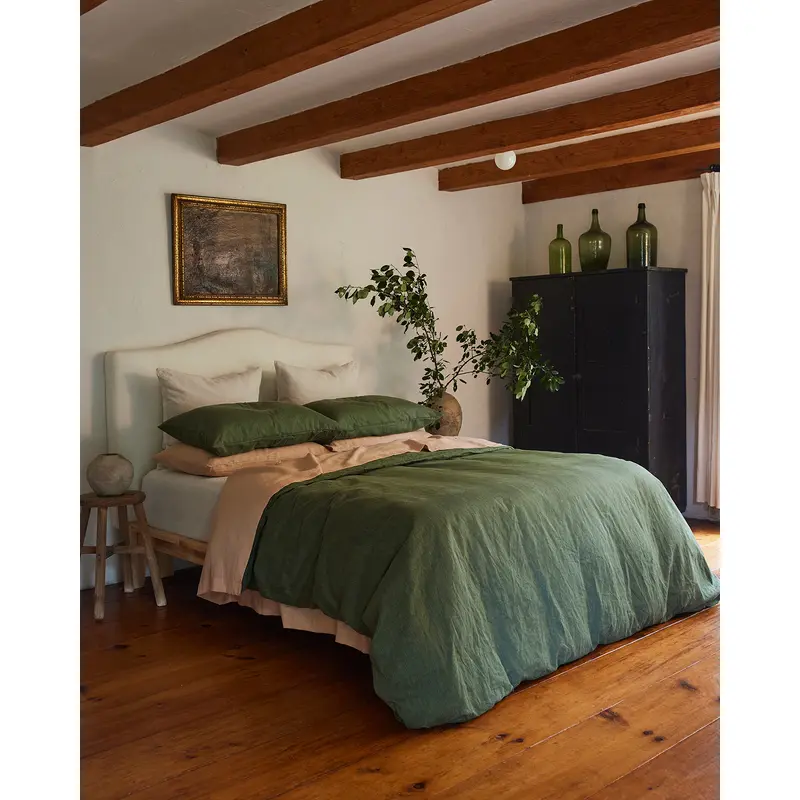 Olive Stripe, Terracotta & Oatmeal 100% French Flax Linen Bedding Bundle