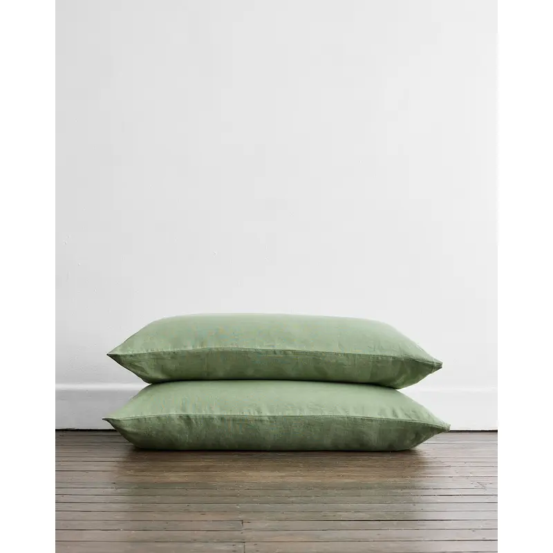 Pistachio 100% French Flax Linen King Pillowcases (Set of Two)