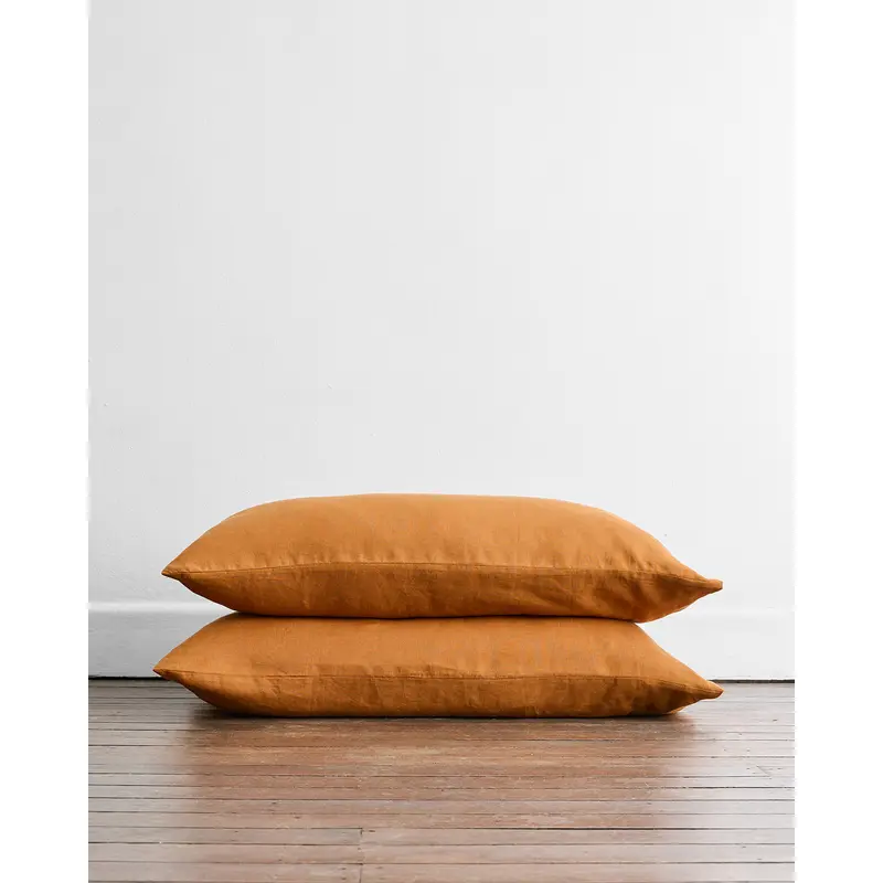 Rust 100% Flax Linen King Pillowcases (Set of Two)