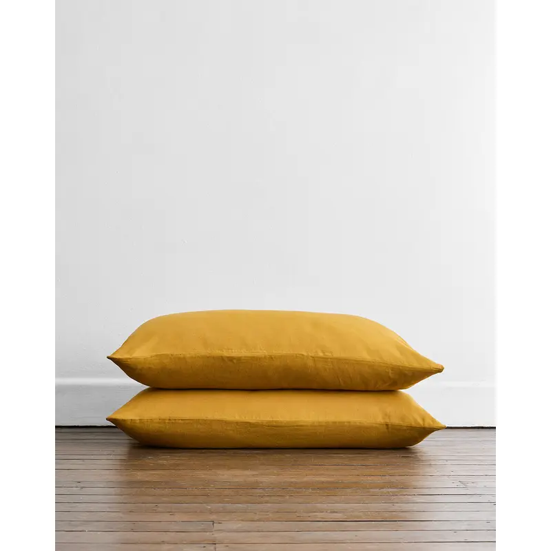 Turmeric 100% Flax Linen King Pillowcases (Set of Two)