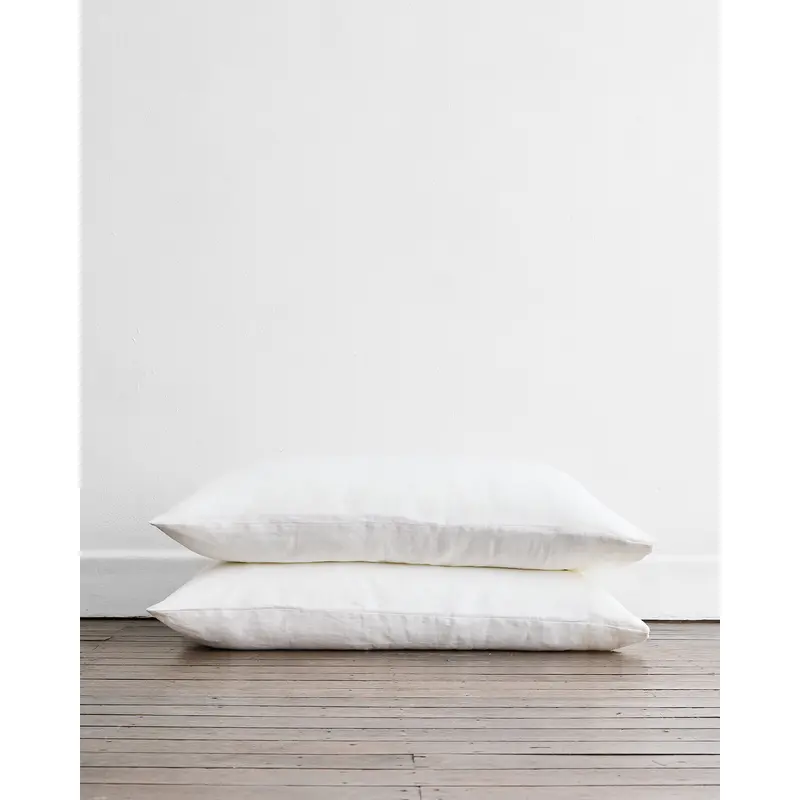 White 100% Flax Linen King Pillowcases (Set of Two)