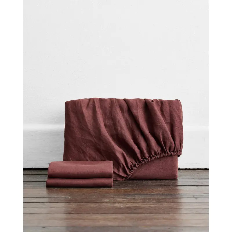 Cacao 100% French Flax Linen Fitted Sheet Set
