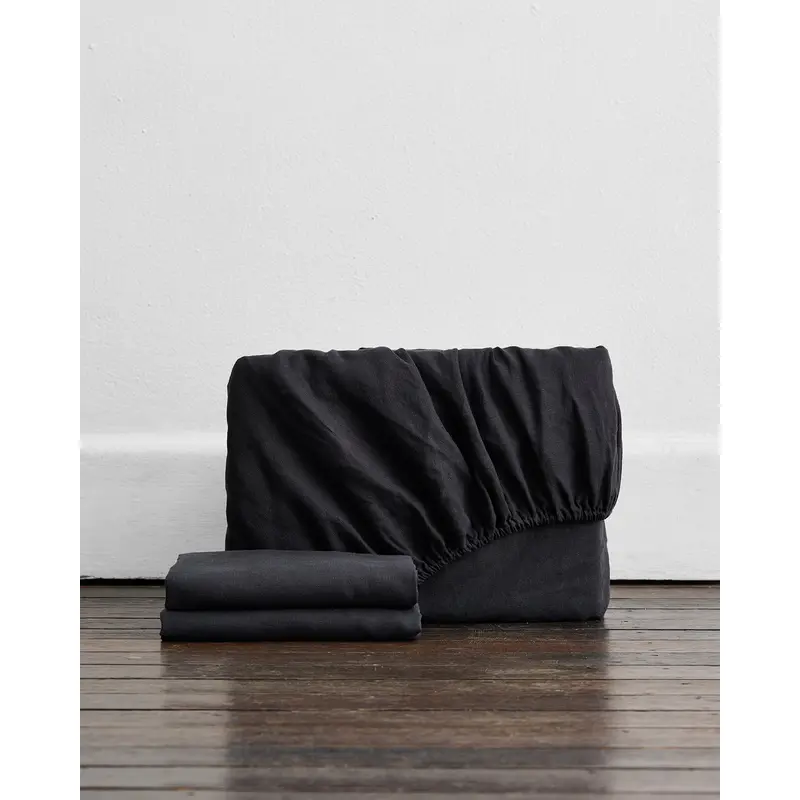 Charcoal 100% French Flax Linen Fitted Sheet Set