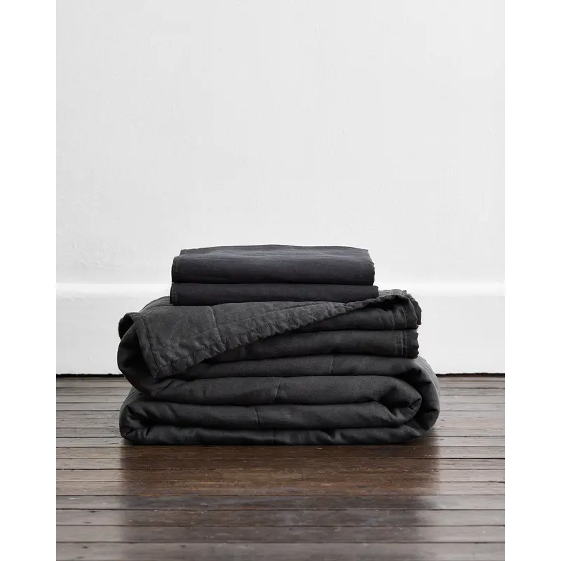 Charcoal 100% French Flax Linen Quilt Set