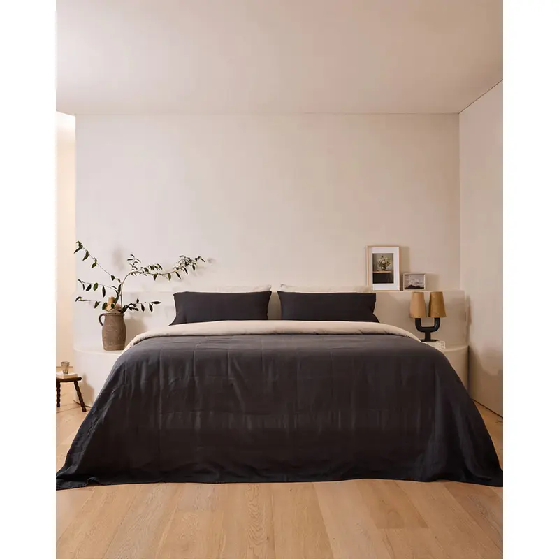 Charcoal & Oatmeal 100% French Flax Linen Quilt Bedding Bundle
