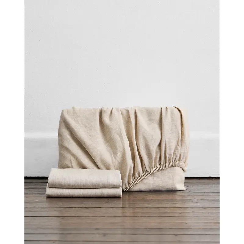 Oatmeal 100% French Flax Linen Fitted Sheet Set