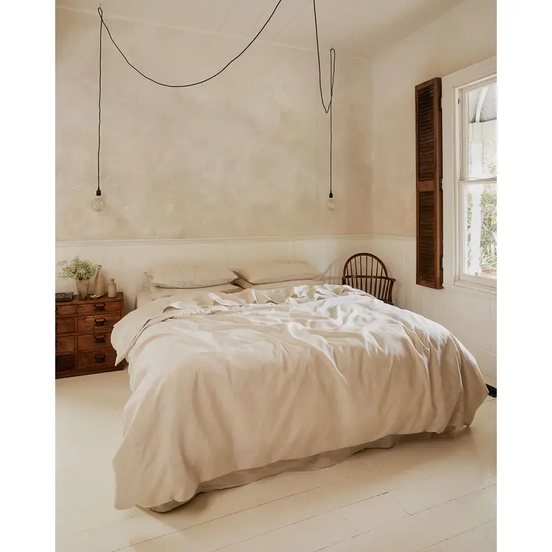 Oatmeal & White Stripe 100% French Flax Linen Bedding Bundle