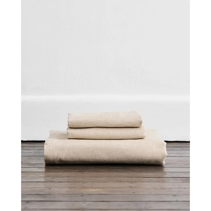 Oatmeal & White Stripe 100% French Flax Linen Duvet Cover Set