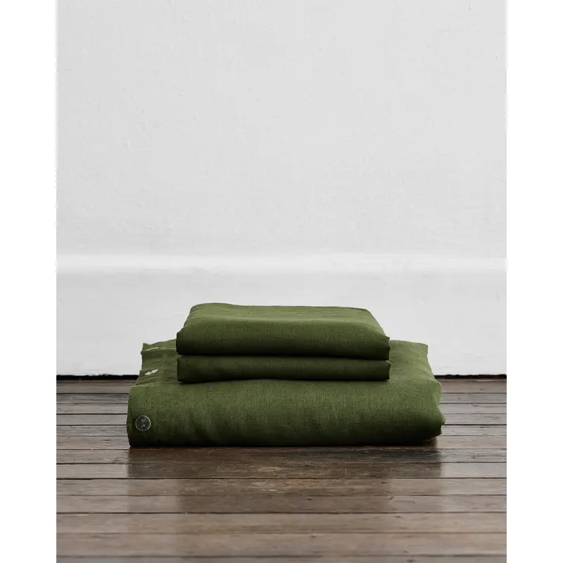 Olive 100% French Flax Linen Duvet Cover Set