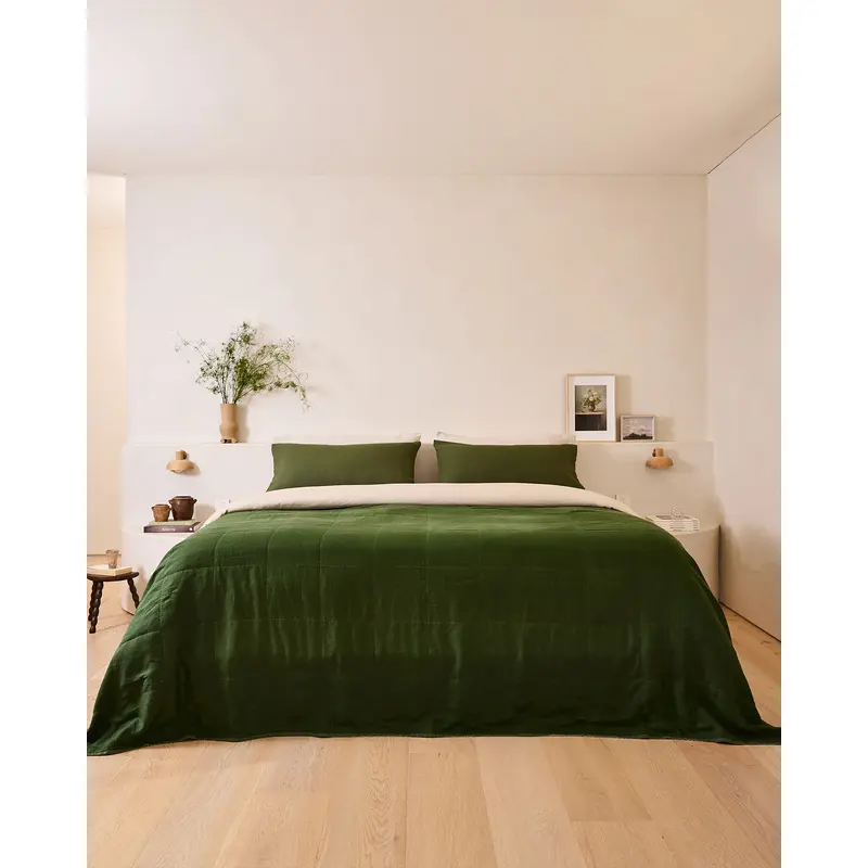 Olive & Oatmeal 100% French Flax Linen Quilt Bedding Bundle