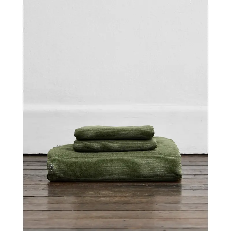 Olive Stripe 100% French Flax Linen Duvet Cover Set