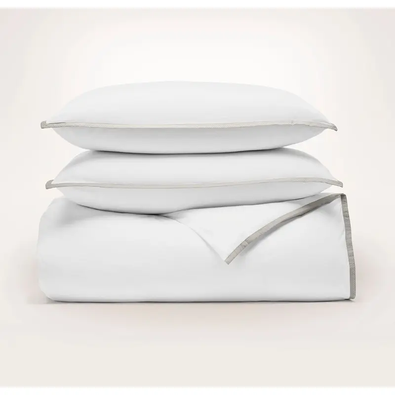 Percale Embellished Duvet Set - White/Pewter Framed