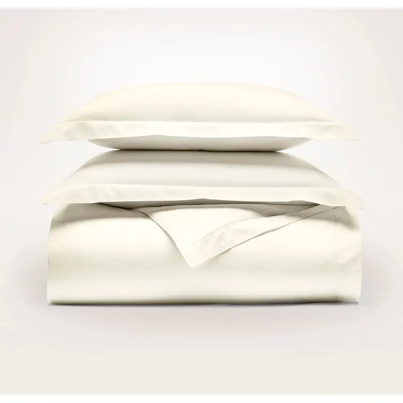 Percale Hemmed Duvet Set - Cream