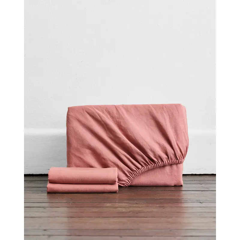 Pink Clay 100% French Flax Linen Fitted Sheet Set