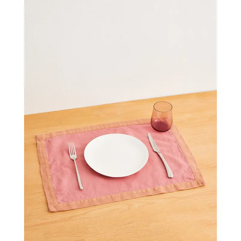 Pink Clay & Hazelnut 100% French Flax Linen Trim Placemats (Set of Four)