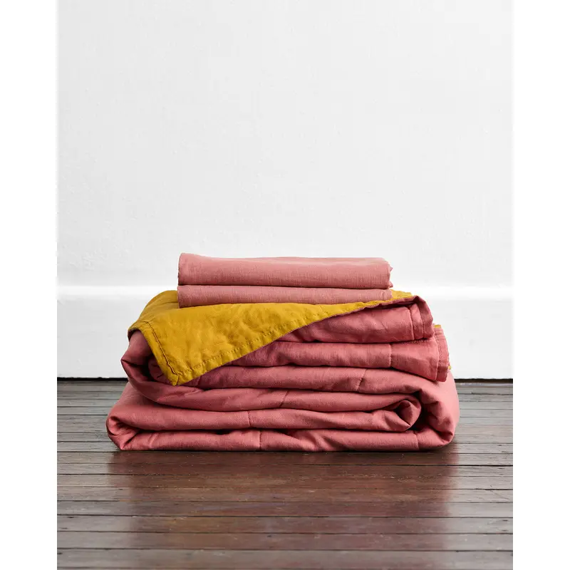 Pink Clay & Turmeric 100% French Flax Linen Quilt Set