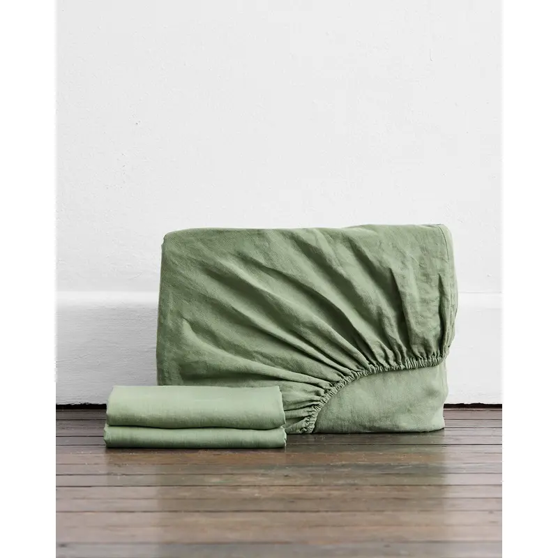 Pistachio 100% French Flax Linen Fitted Sheet Set