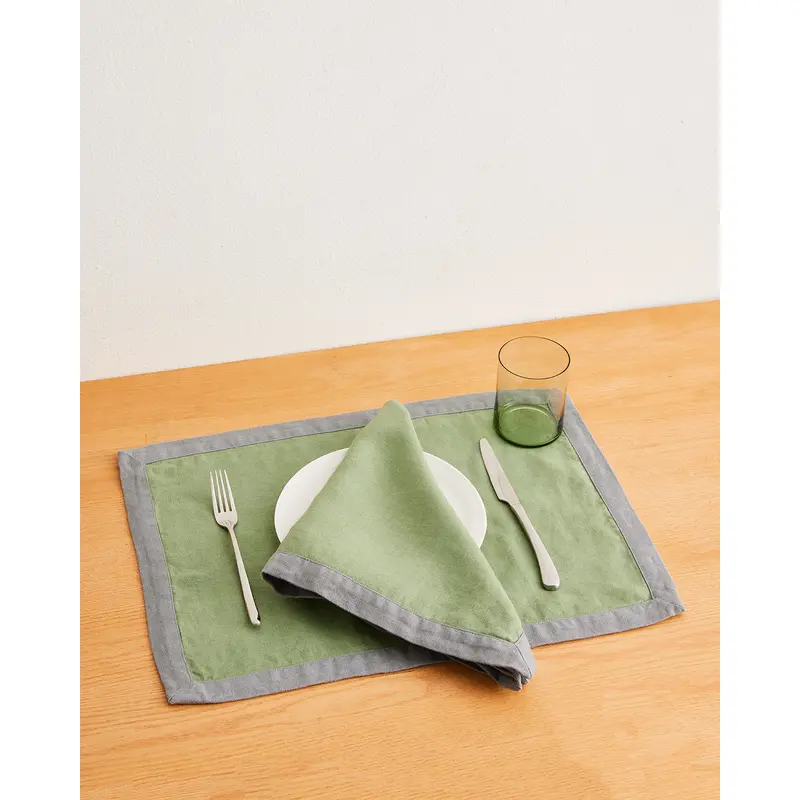 Pistachio & Mineral 100% French Flax Linen Trim Napkins (Set of Four)