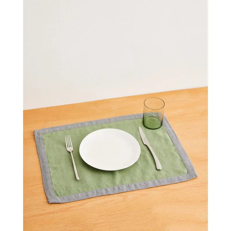 Pistachio & Mineral 100% French Flax Linen Trim Placemats (Set of Four)