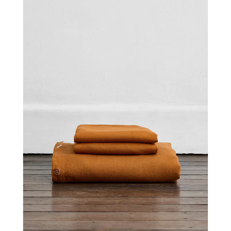 Rust 100% French Flax Linen Duvet Cover Set
