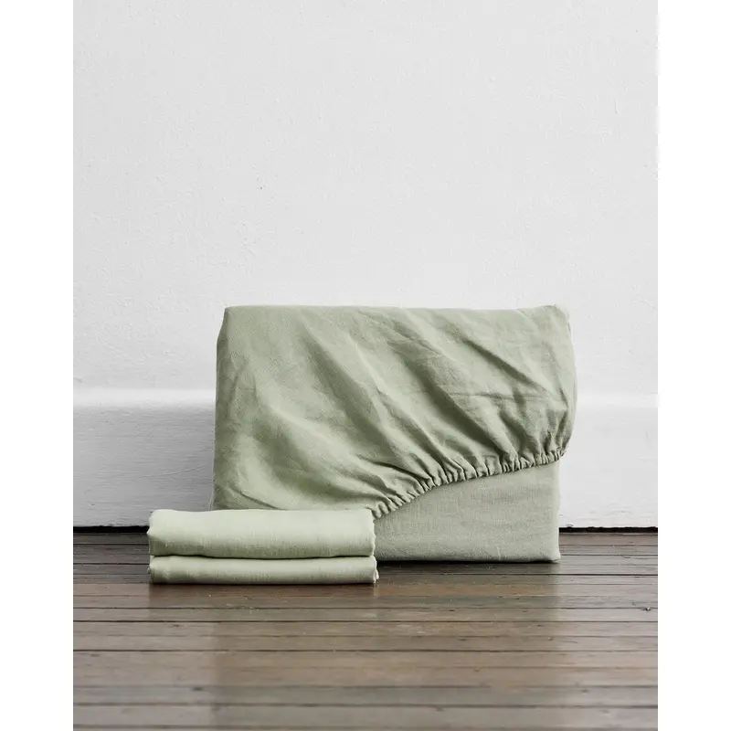 Sage 100% French Flax Linen Fitted Sheet Set