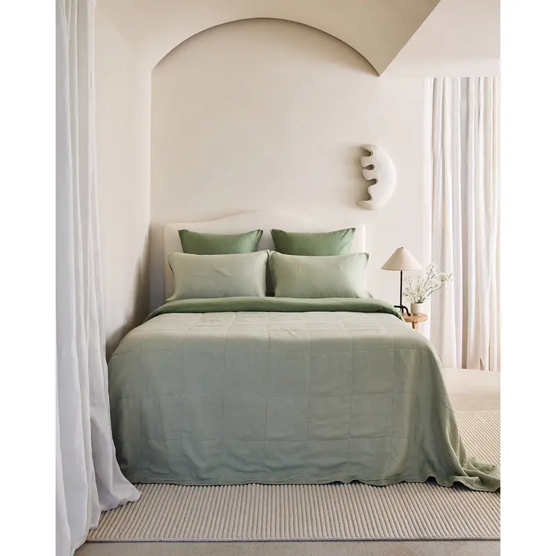 Sage & Pistachio 100% French Flax Linen Quilt Bedding Bundle