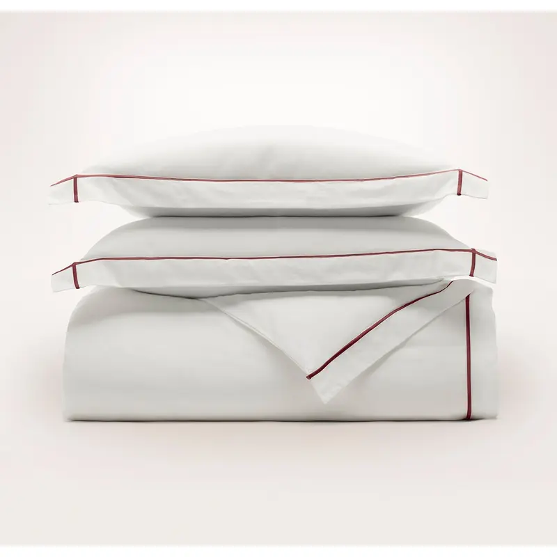 Signature Embellished Duvet Set - White/Cranberry Embroidered