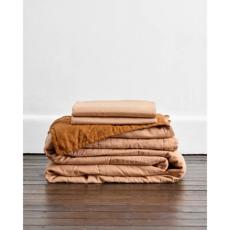 Terracotta & Rust 100% French Flax Linen Quilt Set