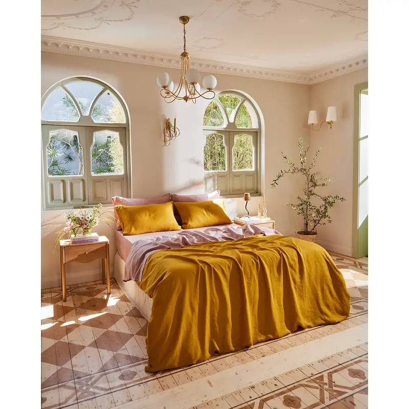 Turmeric & Lavender 100% French Flax Linen Bedding Bundle