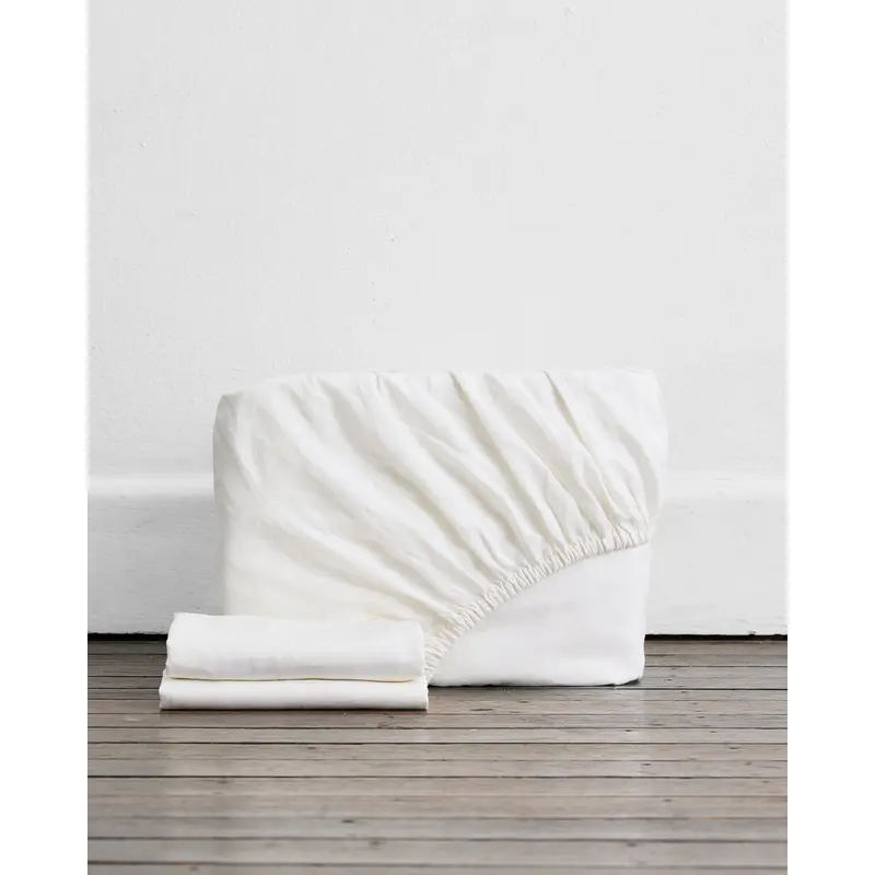 White 100% French Flax Linen Fitted Sheet Set