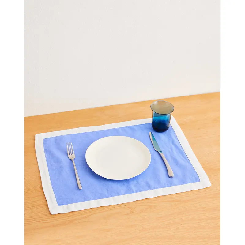 Wildflower & White 100% French Flax Linen Trim Placemats (Set of Four)