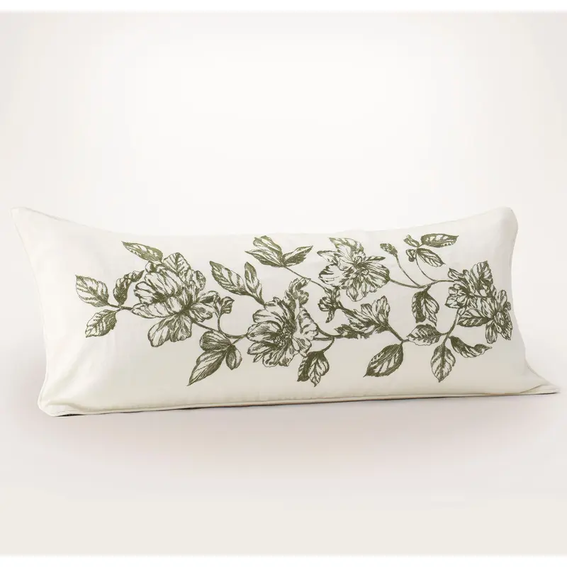 Etched Peony Pillow Cover - Cream/Olivine