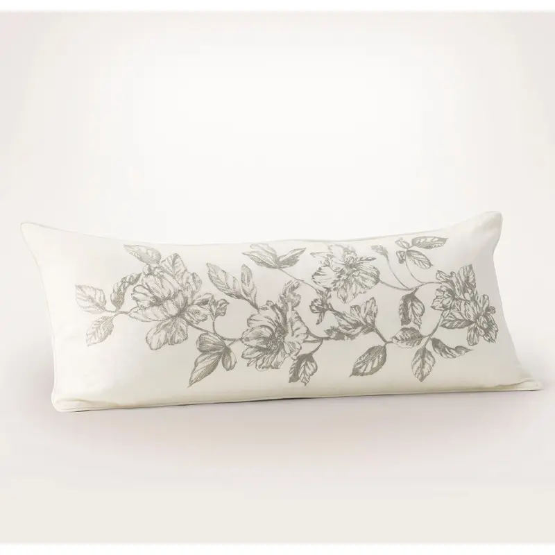 Etched Peony Pillow Cover - Cream/Pewter