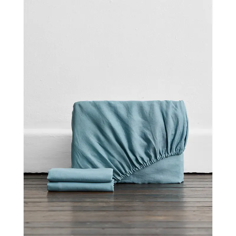 Lagoon 100% French Flax Linen Fitted Sheet Set