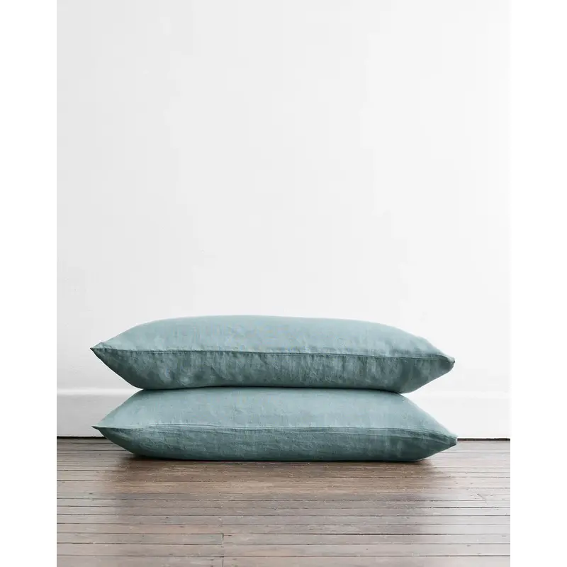 Lagoon 100% French Flax Linen King Pillowcases (Set of Two)
