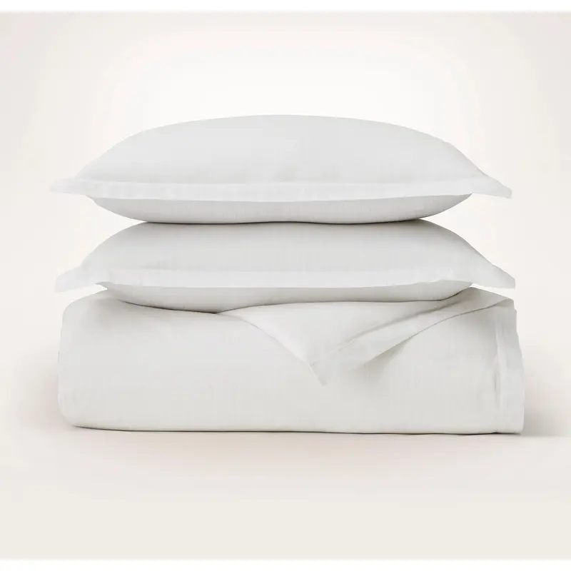 Signature Hemmed Duvet Set - White/Oak Delicate Stripe