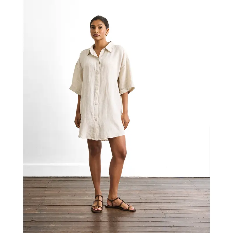 Villa Linen Shirt Dress in Oatmeal