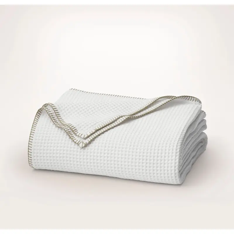 Waffle Bed Blanket - White/Oak Whipstitch