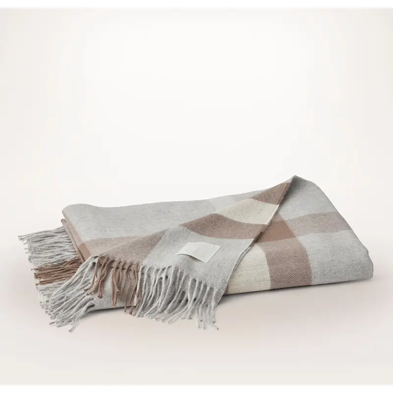 Alpaca Plaid Throw Blanket - Heathered Fog/Deep Twig