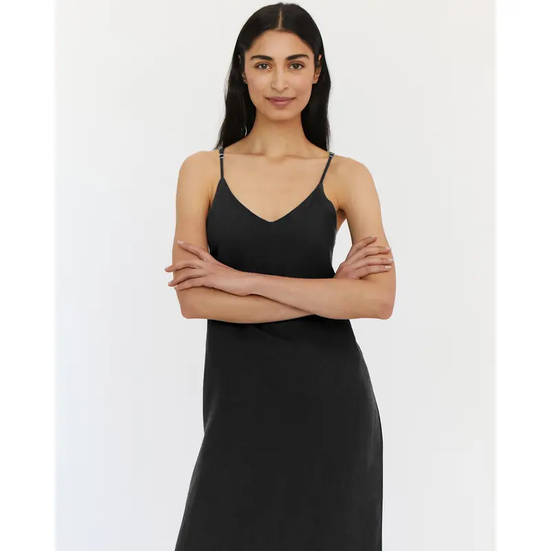 Charcoal 100% French Flax Linen Midi Dress