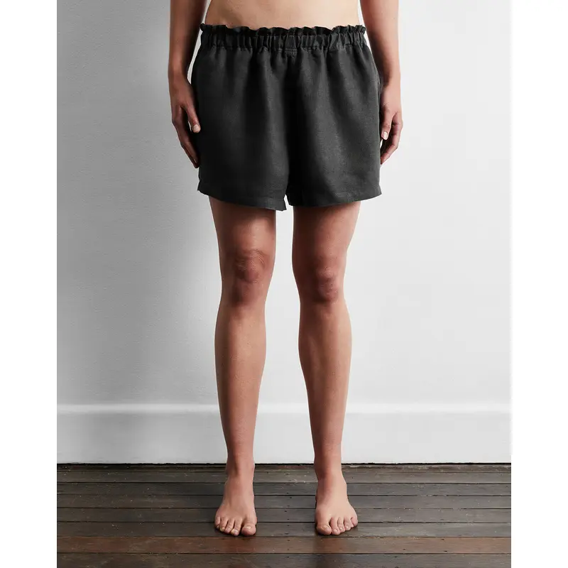 Charcoal 100% French Flax Linen Shorts