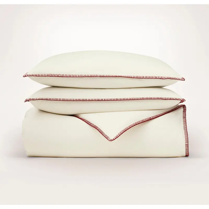 Flannel Duvet Set - Cream/Holly Whipstitch