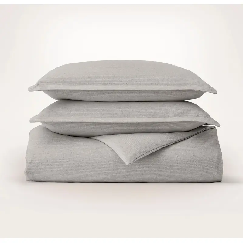 Flannel Duvet Set - Heathered Fog/Cream Fine Line Stripe