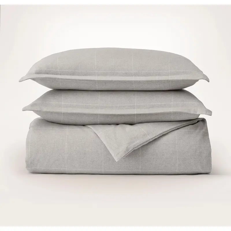 Flannel Duvet Set - Heathered Fog/Cream Windowpane