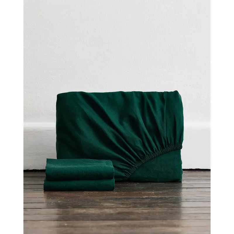Forest 100% French Flax Linen Fitted Sheet Set
