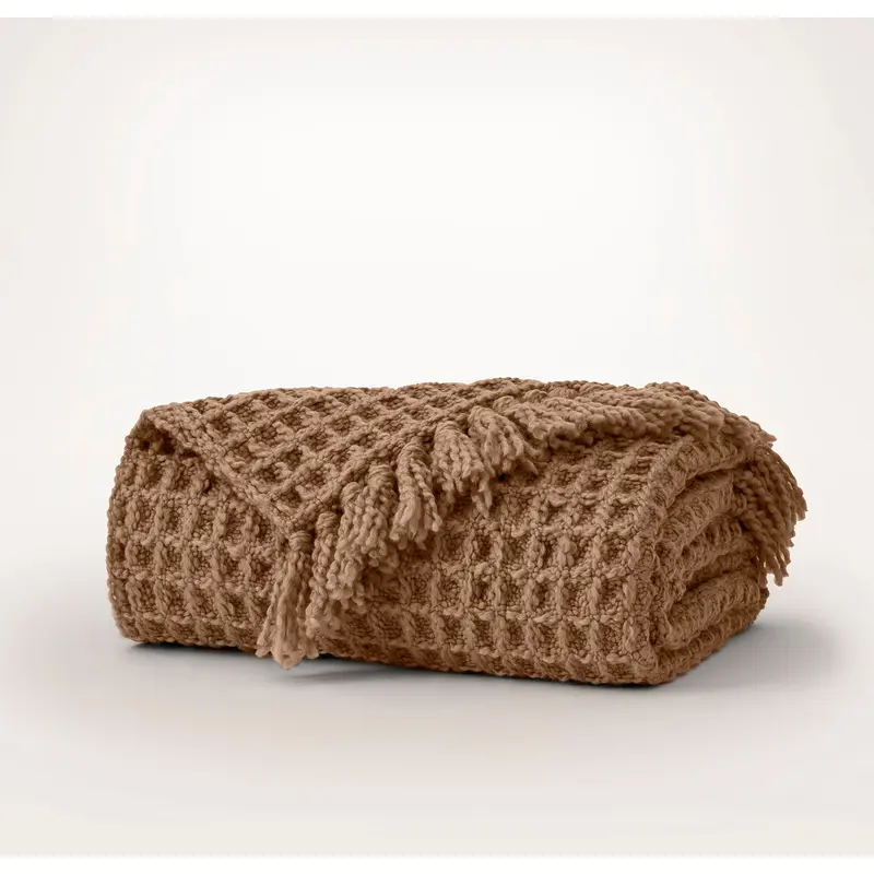Grand Waffle Merino Wool Throw Blanket - Deep Camel