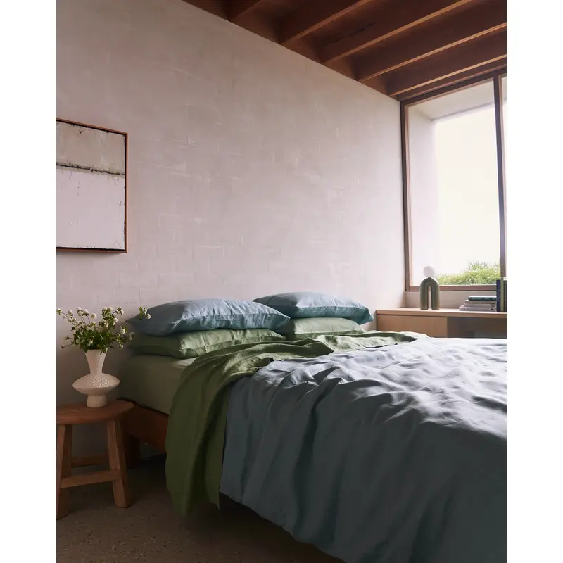 Lagoon, Pistachio & Sage 100% French Flax Linen Bedding Bundle