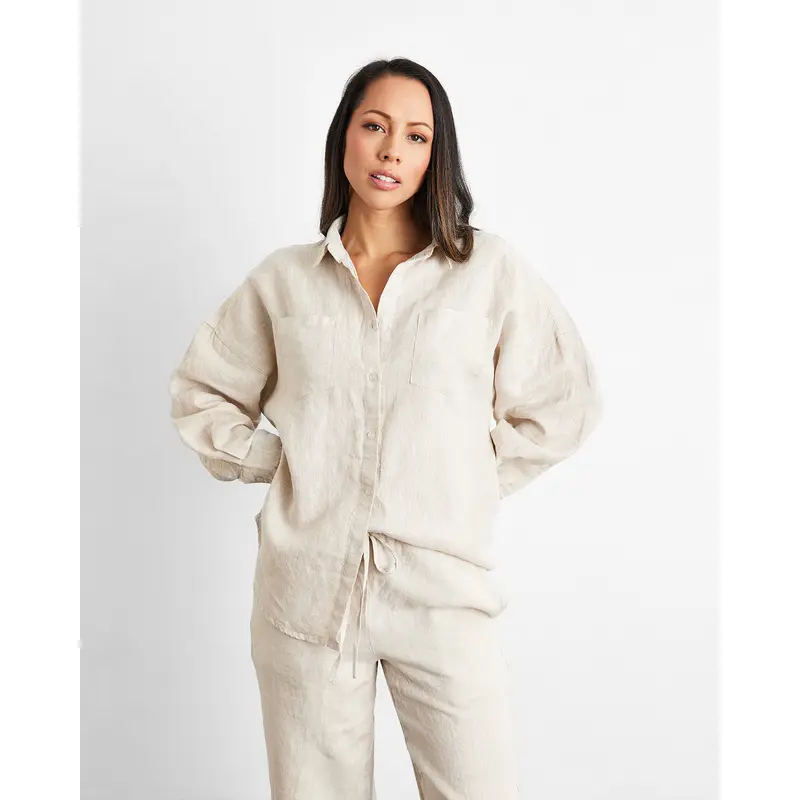 Oatmeal 100% French Flax Linen Long Sleeve Shirt