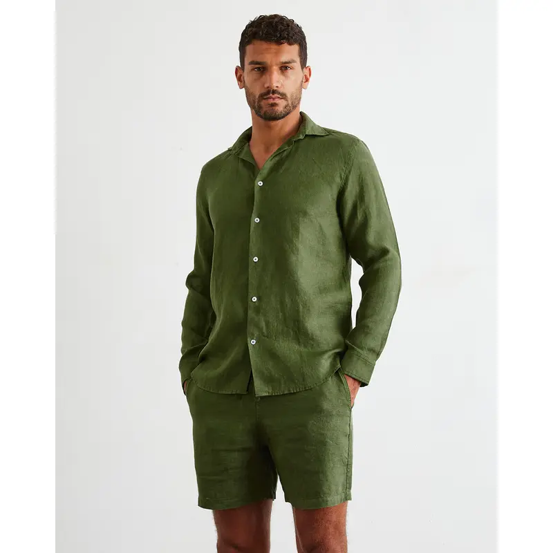 Olive 100% French Flax Linen Men's Shorts